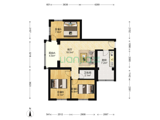 林校北里 3室1厅1卫 73平方