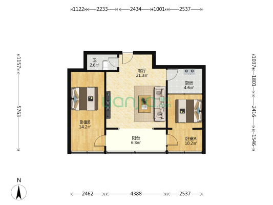 甘肃省林业工作站管理局家属院 2室1厅1卫 69平方