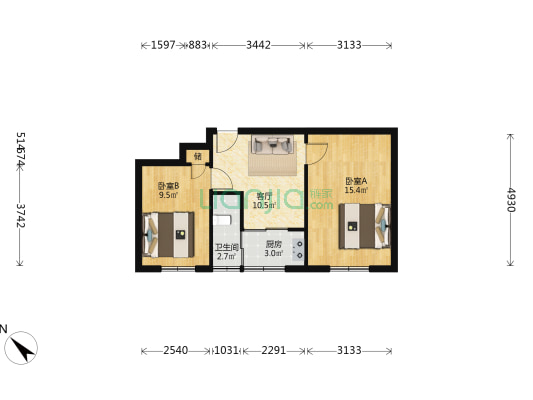 信德楼 2室1厅1卫 55平方