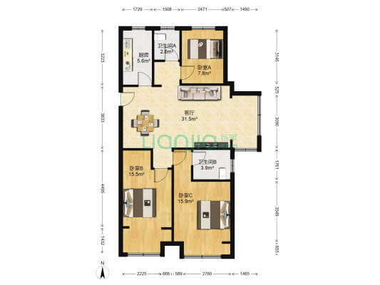 万锦城 3室1厅2卫 112平方