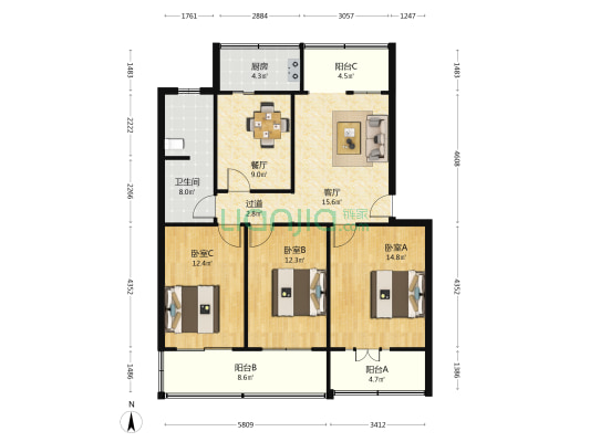 航海中路87号 3室2厅1卫 110平方