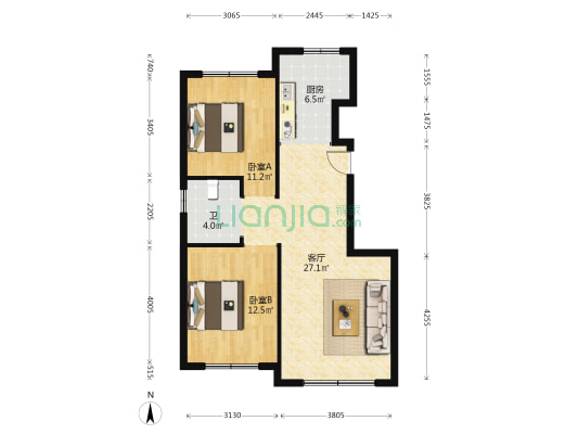 米澜国际三期 2室1厅1卫 89平方