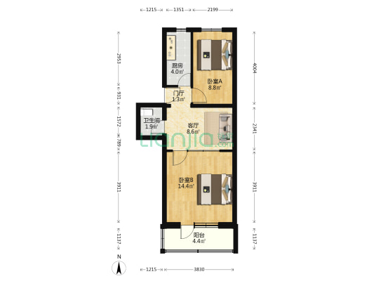 金巢社区 2室1厅1卫 56平方