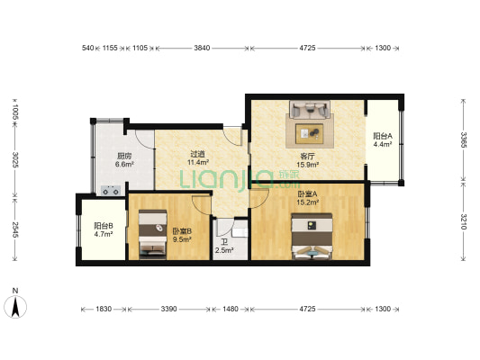 西安综合职业中专家属院 2室1厅1卫 87平方
