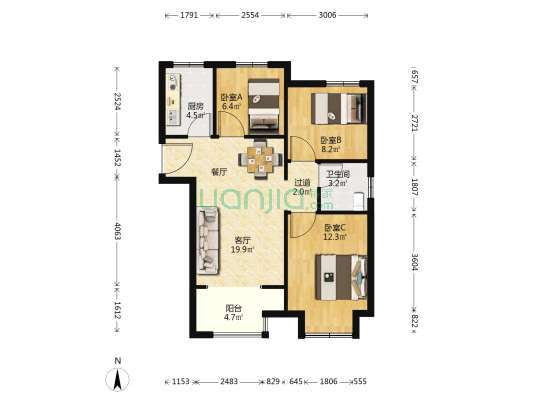 金水湾观锦苑 3室1厅1卫 90平方