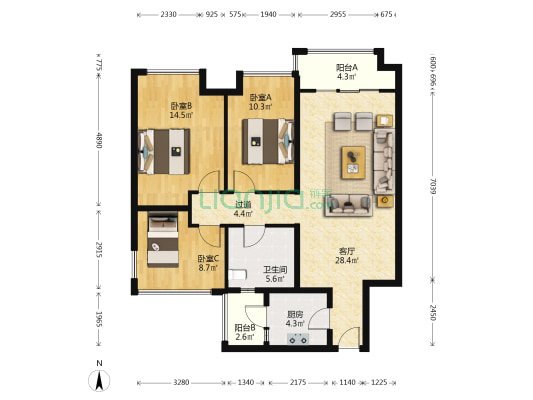 都江懿府 3室1厅1卫 94平方