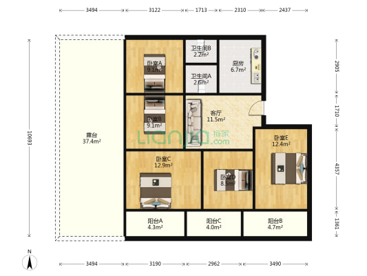 中交悦西溪 5室1厅2卫 104平方