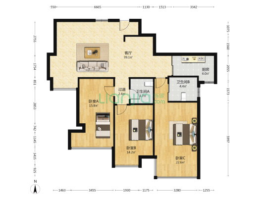 振兴大厦 3室1厅2卫 152平方