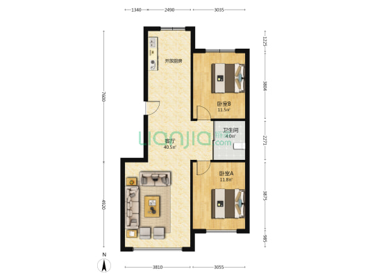 沈铁新苑东区 2室1厅1卫 96平方