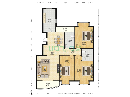 粮食局家属院 3室1厅2卫 164平方