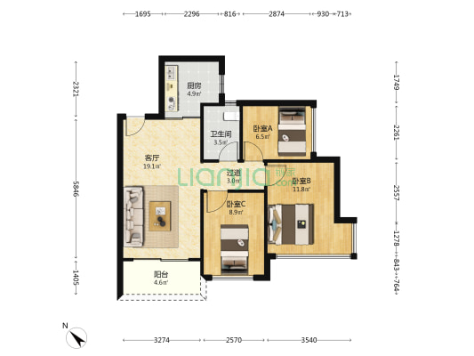颐峰名庭 3室1厅1卫 78平方