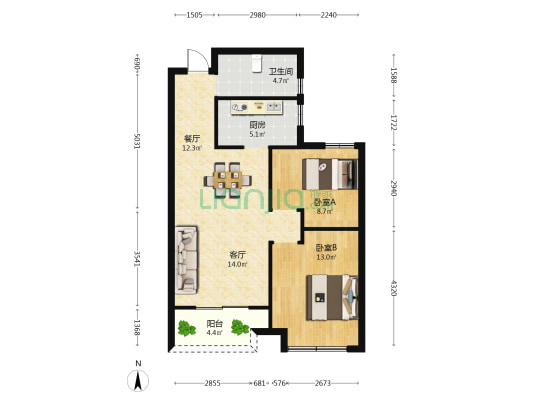 水韵上塘里 2室2厅1卫 81平方