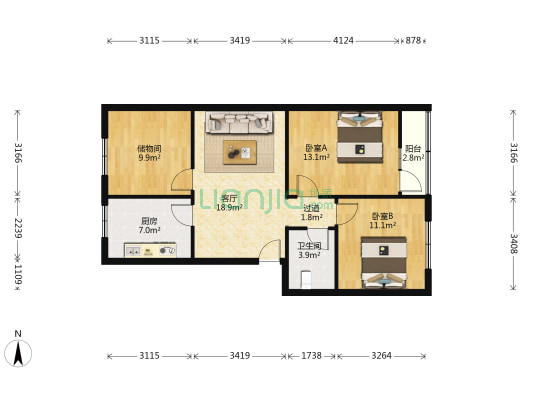 怡园 2室1厅1卫 85平方