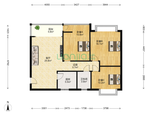 北部湾国际公馆 3室1厅1卫 105平方