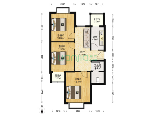 兴盛街189号院 3室1厅1卫 84平方