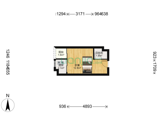 正德名居商住楼 1室0厅1卫 28平方