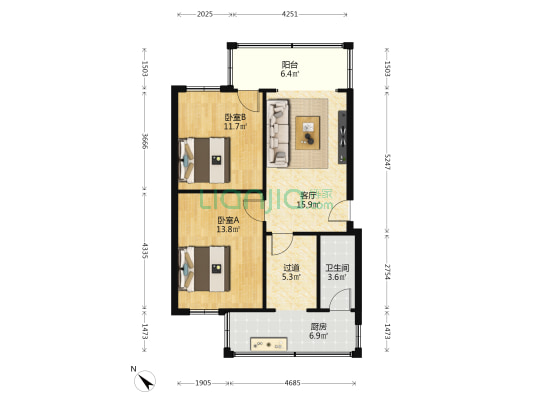 九如村3号 2室1厅1卫 75平方