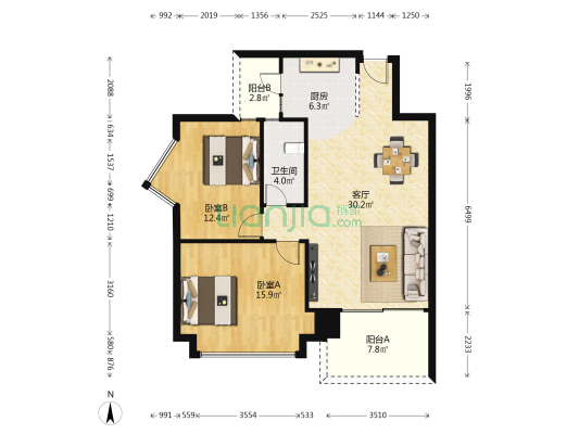建研大厦 2室1厅1卫 88平方