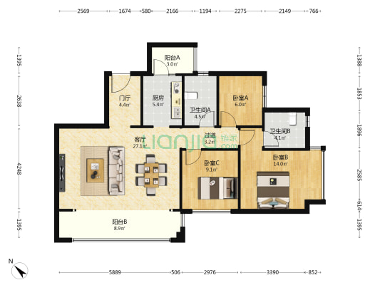 新城林屿溪 3室1厅2卫 109平方