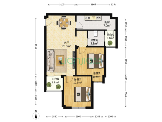 万润橄榄城 2室1厅1卫 79平方
