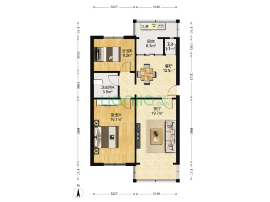公路局家属院(中街子) 2室2厅2卫 61平方