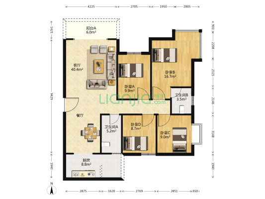 吉祥花苑 4室1厅2卫 144平方