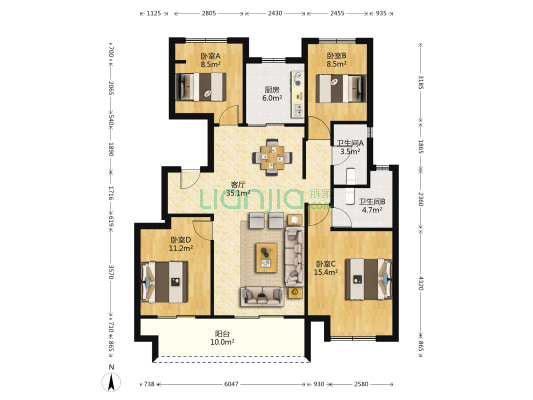 锦鲤花园 4室1厅2卫 118平方