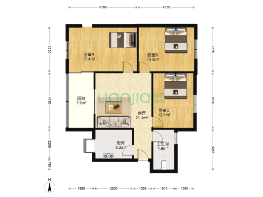 新福路35号 3室1厅1卫 98平方