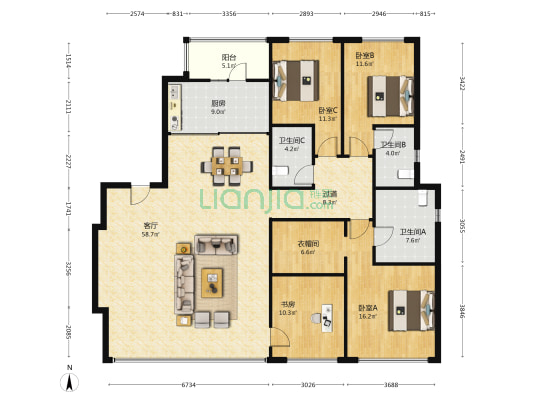 锦江金茂府 4室1厅3卫 183平方