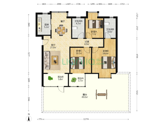 新力弘阳府 3室1厅2卫 115平方
