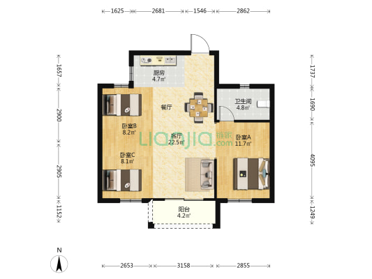 世茂东望 3室1厅1卫 90平方