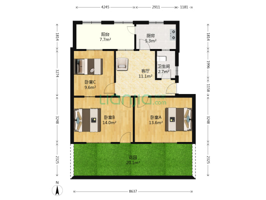 文化宫路133号院 3室1厅1卫 76平方