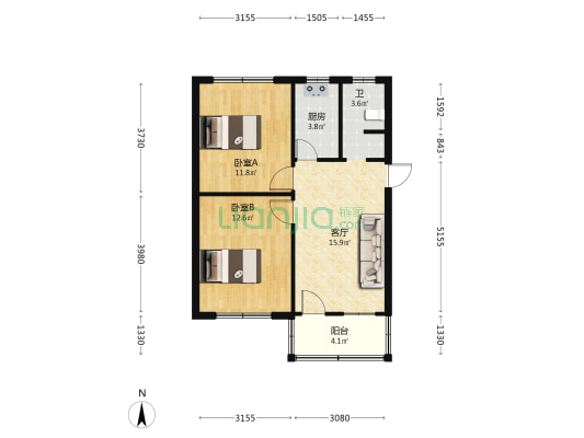 云亭小区 2室1厅1卫 63平方