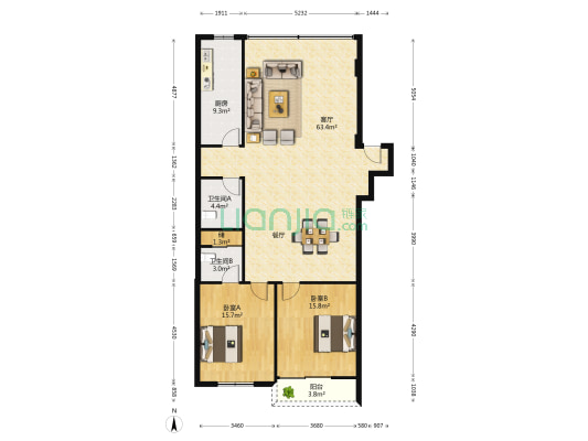 华普 2室1厅2卫 139平方
