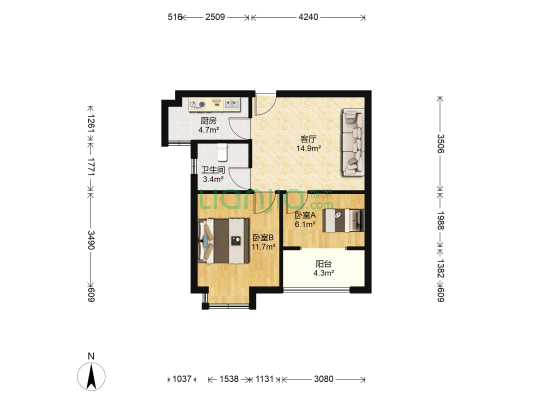 和沁园 2室1厅1卫 58平方