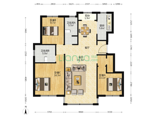红磡同堂 3室1厅2卫 130平方