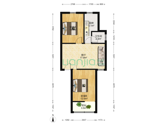 新颜小区 2室1厅1卫 70平方