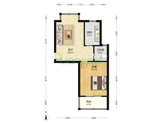 恒地苑 1室1厅1卫 56平方