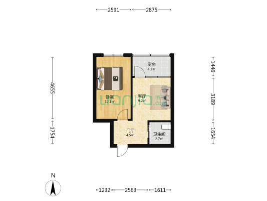 花溪大道北段667号 1室1厅1卫 65平方