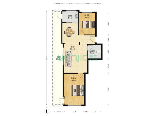 兴浦小区 2室1厅1卫 80平方