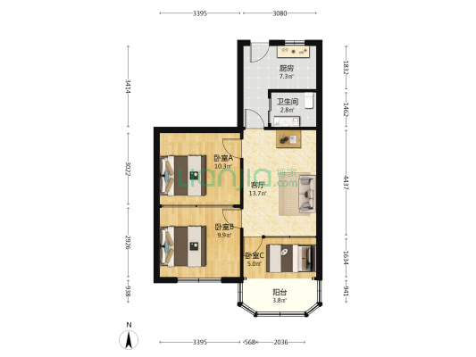 同兴大楼 3室1厅1卫 84平方