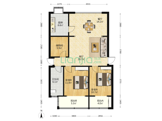 襄阳五中附属初级中学宿舍 2室2厅1卫 73平方