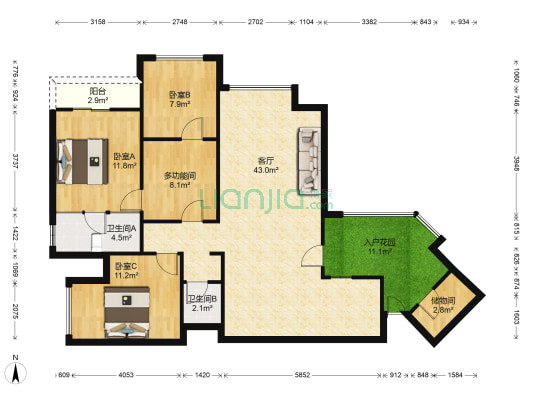 长裕棕榈园 4室1厅2卫 121平方