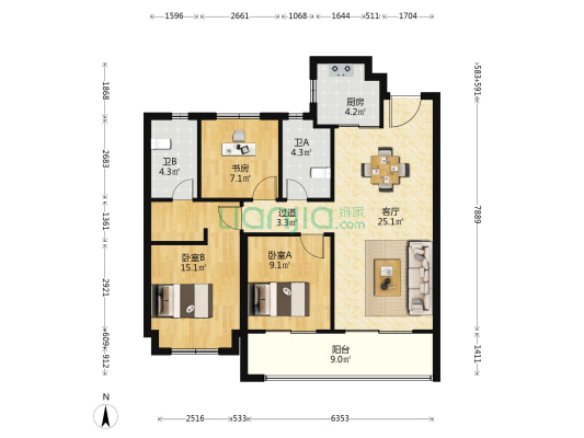 世茂璀璨万镜 3室1厅2卫 112平方