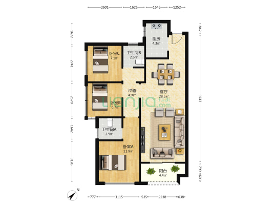 德威花园城二期 3室1厅2卫 96平方