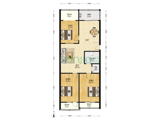 陆桥家园 3室1厅2卫 127平方