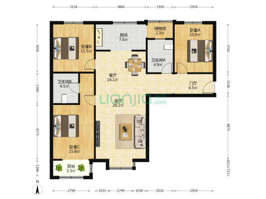 弘石湾 3室2厅2卫 140平方