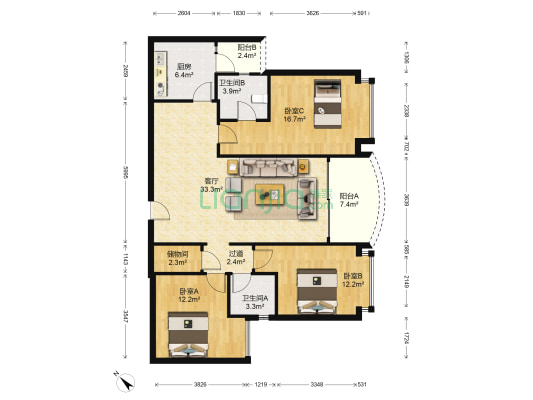 恒大御景半岛 3室1厅2卫 124平方