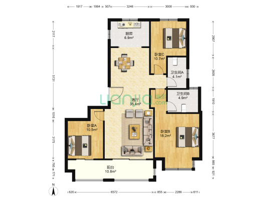 世茂云锦 3室1厅2卫 126平方