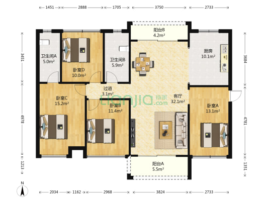天赐公馆 4室1厅2卫 122平方